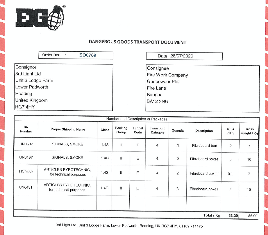 Dangerous Goods Note UK